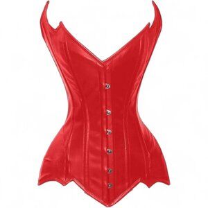 Women's Size L Red Leather Heavy Duty Double Steel Boned Overbust Tight Corset